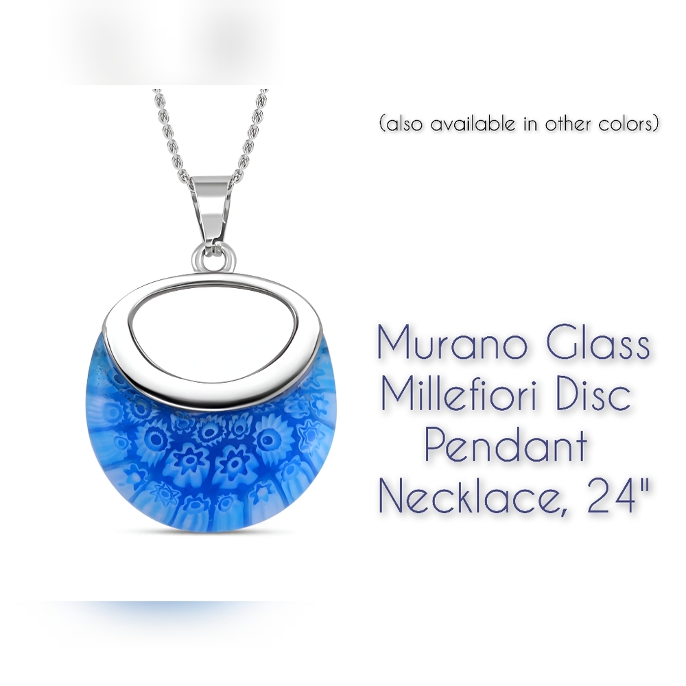Murano Millefiore Glass disc necklaces, stainless steel, 24"